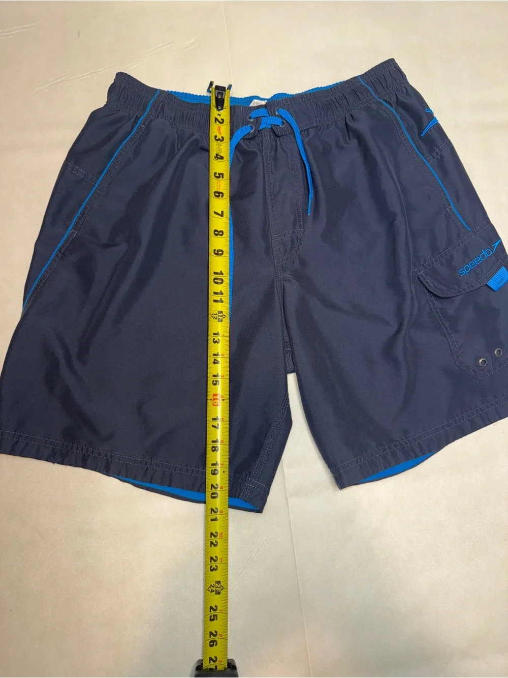 Speedo Men's Navy Swim Trunks with Bright Blue Accents